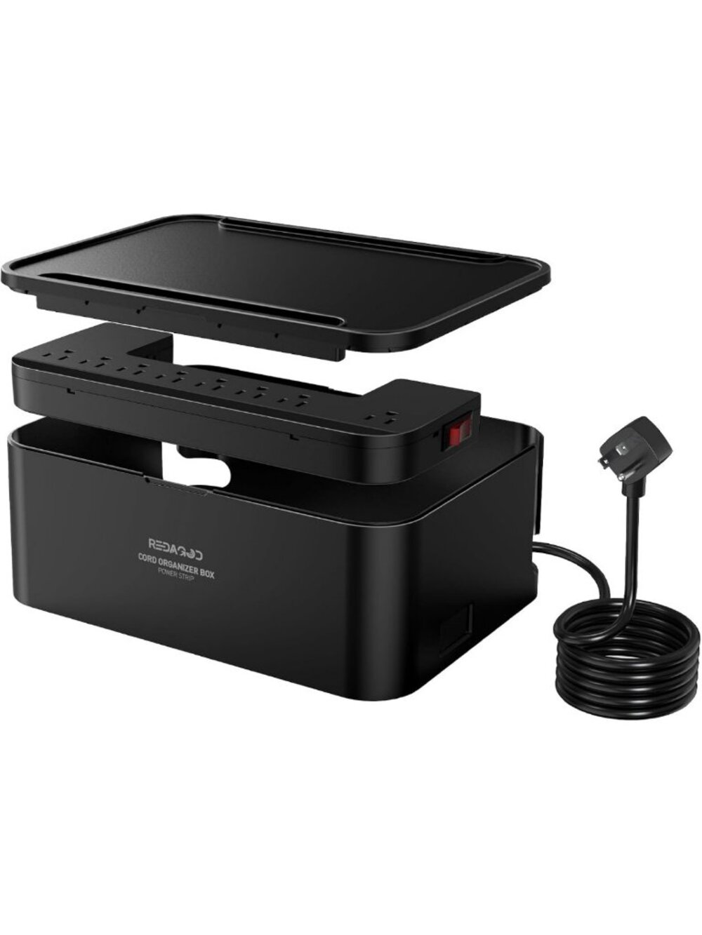 Power Strips with Cable Management Box, Surge Protector, Black